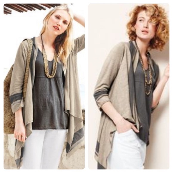 Garnet Hill Sweaters - Garnet Hill Sahara Linen Cardigan Oatmeal/Grey S